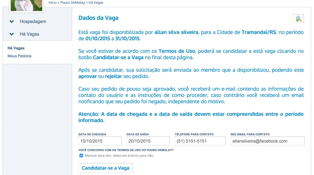​ Após pesquisar a vaga, preenche os dados e subme